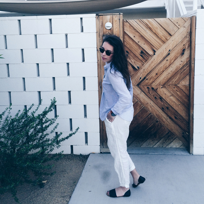 Ace Hotel & Swim Club Palm Springs, The Honest Company Sunscreen Lotion, Warby Parker Sunglasses, Madewell "the thea" sandals