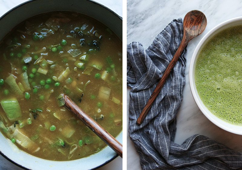 Bright warm pea soup with gluten-free vegan cheddar biscuits, Earth Day Intentions